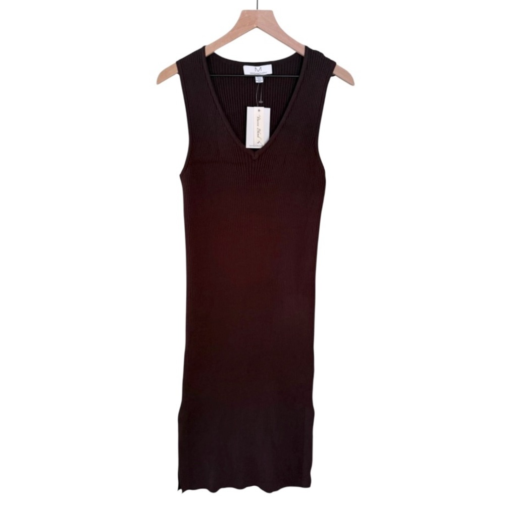 NWT Magaschoni Sleeveless Ribbed Stretch Tank Sweater Dress Brown Size XL